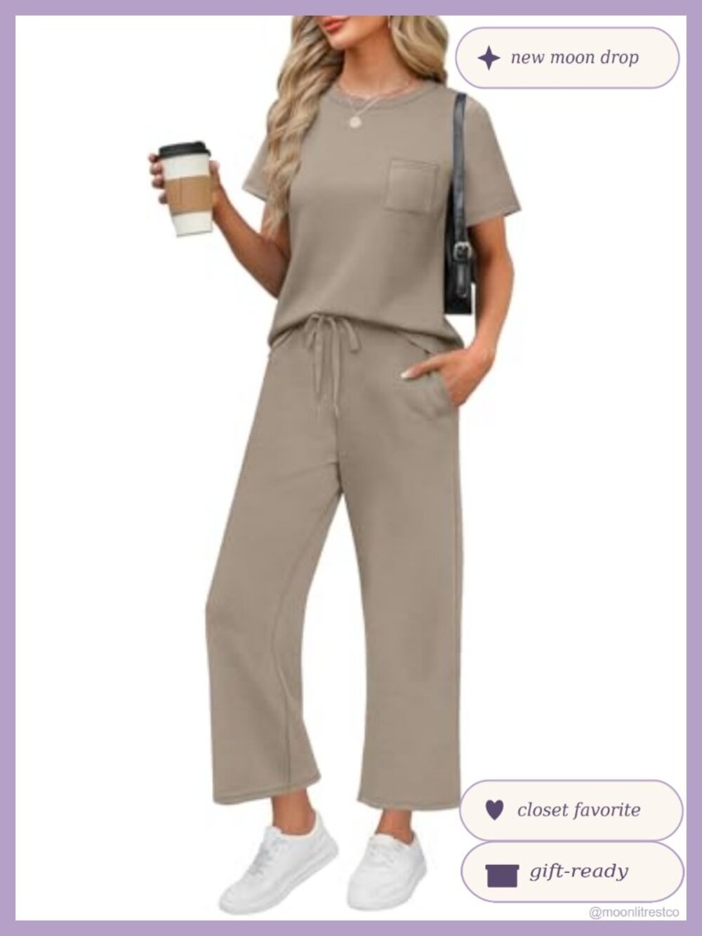 2 Piece Lounge Set Short Sleeve Wide Leg Crop Pants Travel Outfit